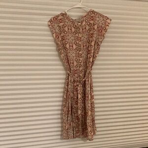 LOFT Red and Cream Patterned Midi Dress